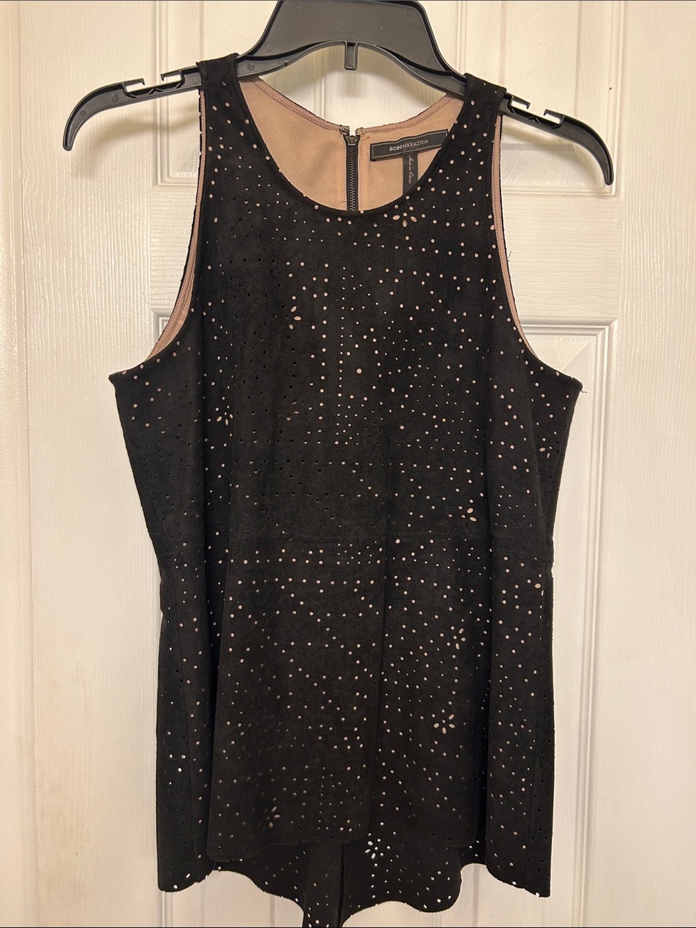 BCBGeneration Black One-Shoulder Eyelet Dress with Nude Underlayer